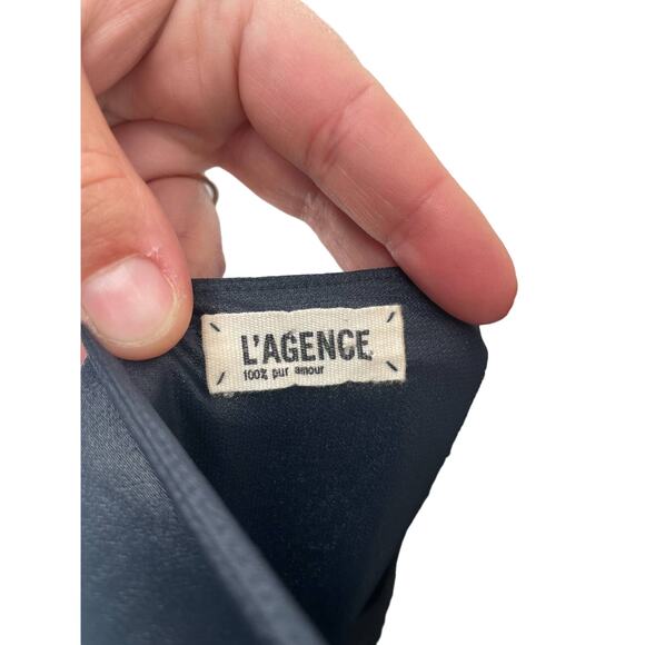 L'AGENCE Trapeze Slip Maxi Ruffle SM Metallic Blue Pockets Formal Evening‎ - Picture 7 of 8